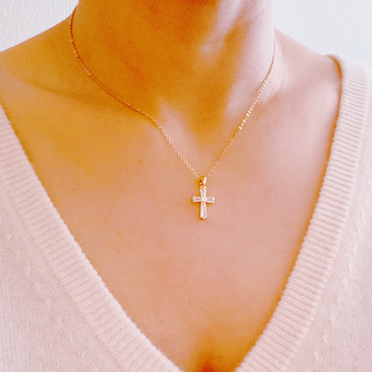 “Illuminated Cross” 18K Gold Plated Necklace