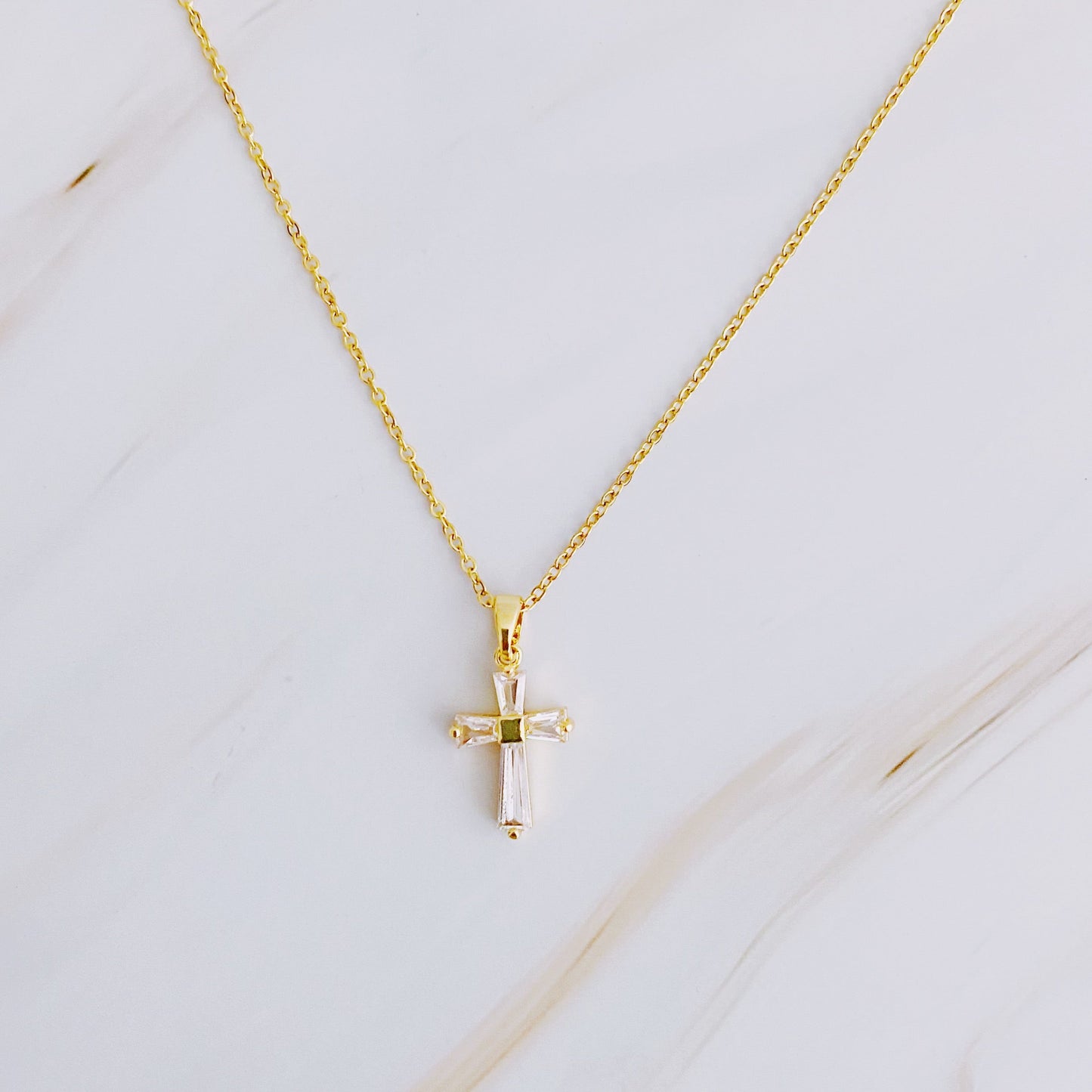 “Illuminated Cross” 18K Gold Plated Necklace