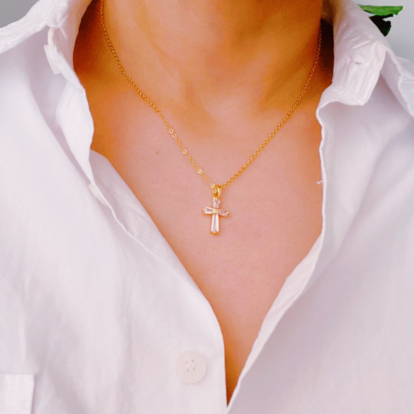 “Illuminated Cross” 18K Gold Plated Necklace