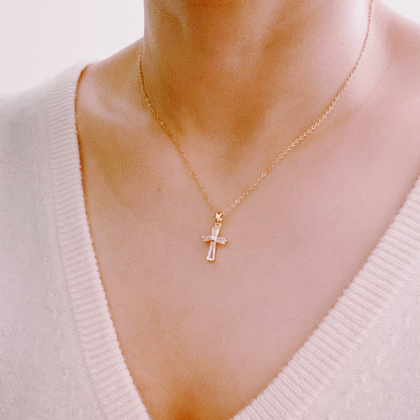 “Illuminated Cross” 18K Gold Plated Necklace