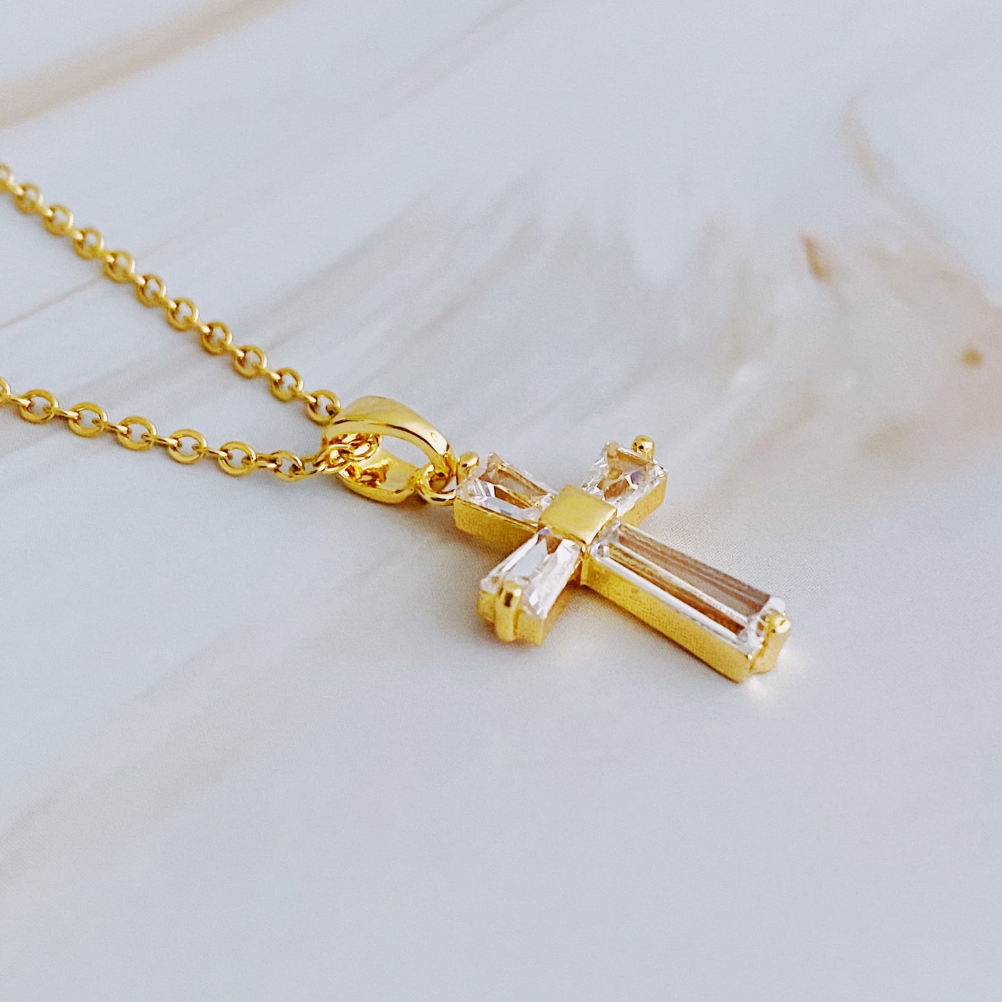 “Illuminated Cross” 18K Gold Plated Necklace