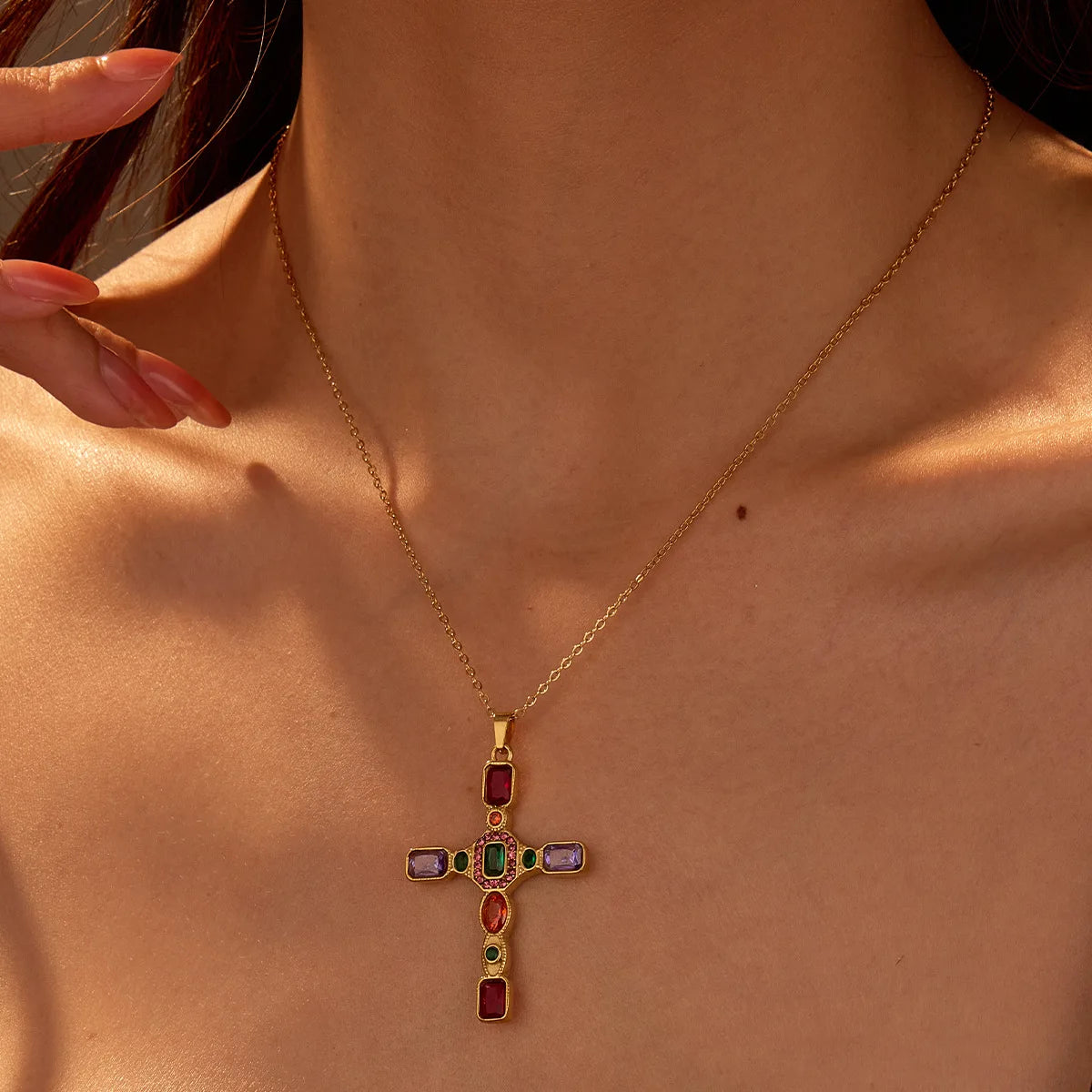 "Garden at Giverny Cross” 18K Gold Plated Necklace