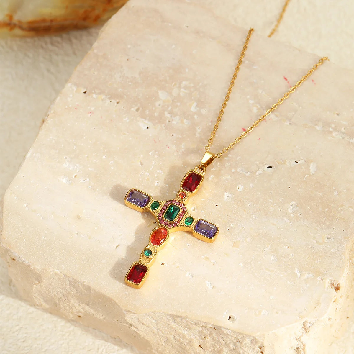 "Garden at Giverny Cross” 18K Gold Plated Necklace