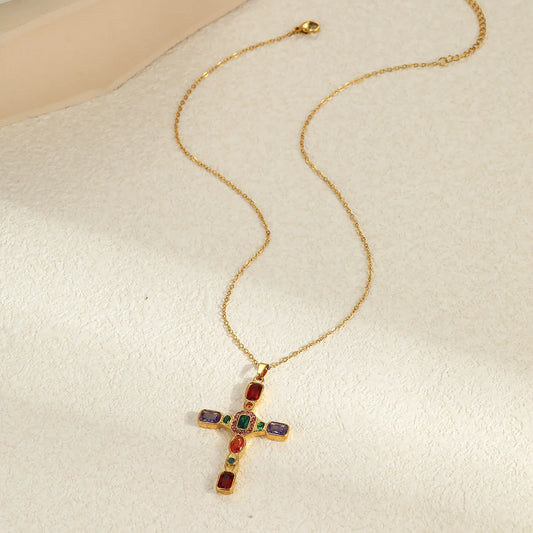 "Garden at Giverny Cross” 18K Gold Plated Necklace